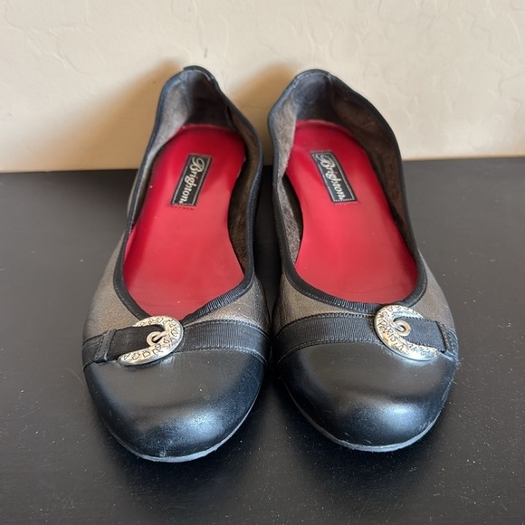 Brighton Ballet Leather Black + Pewter Slides Womens Slip On Comfort Shoes 8 1/2 - Picture 2 of 9